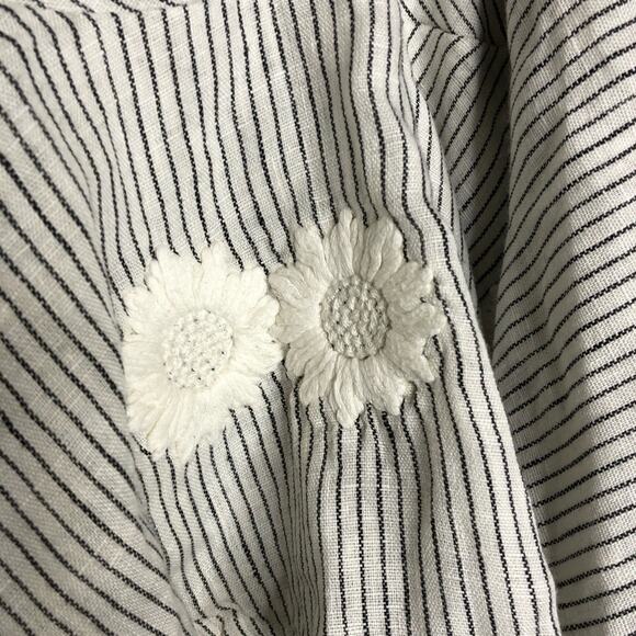 Innika Choo white black stripe floral embroidered ruffle linen dress 2 or Medium - Picture 7 of 16